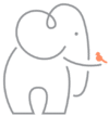 playful healing elephant and bird grey elephant and orange bird